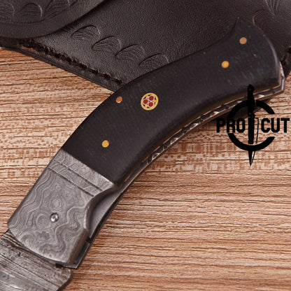 Pro Cut Handmade Damascus Steel Pocket Folding Knife with G10 Micarta Handle