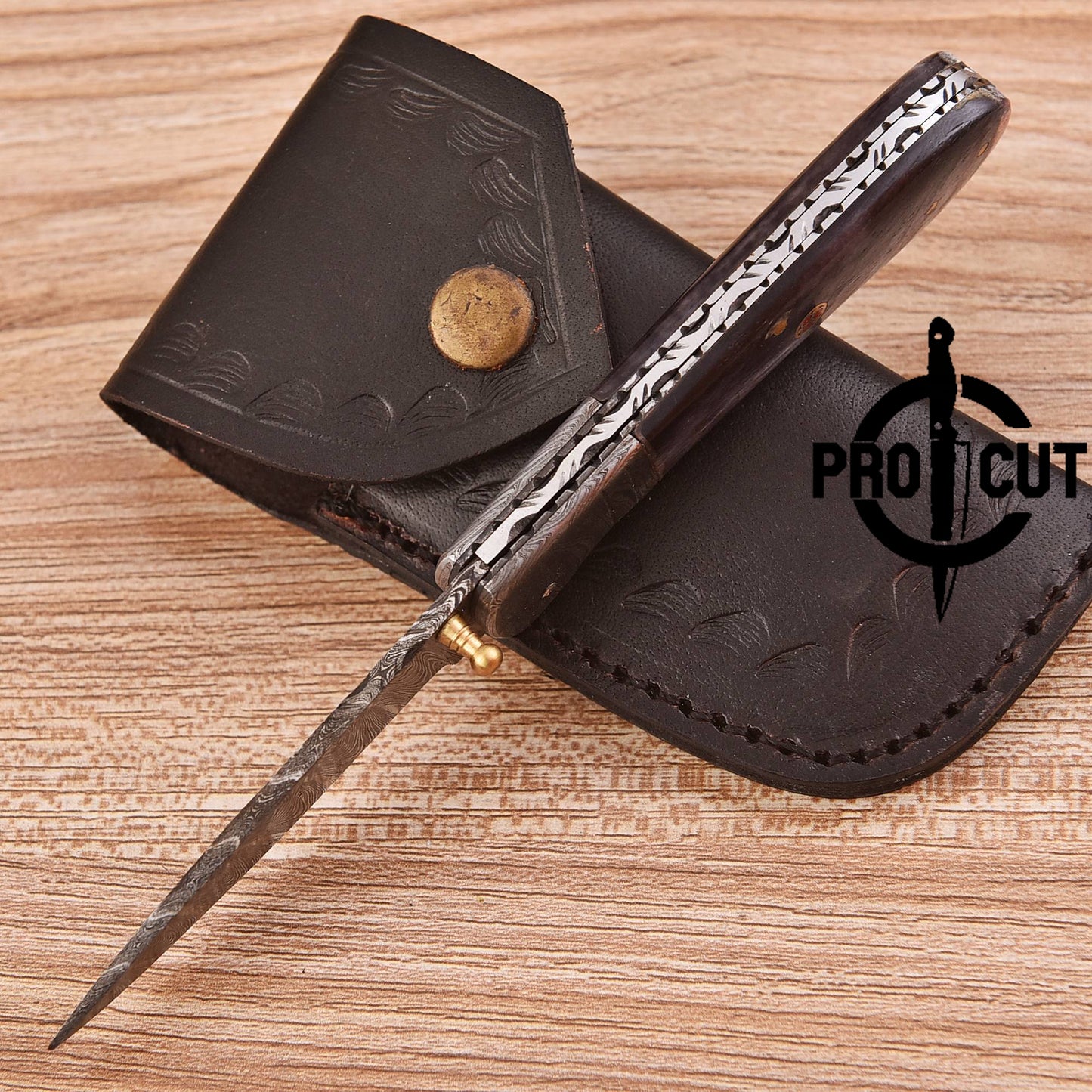 Pro Cut Handmade Damascus Steel Pocket Folding Knife with Dyed Camel Bone Handle