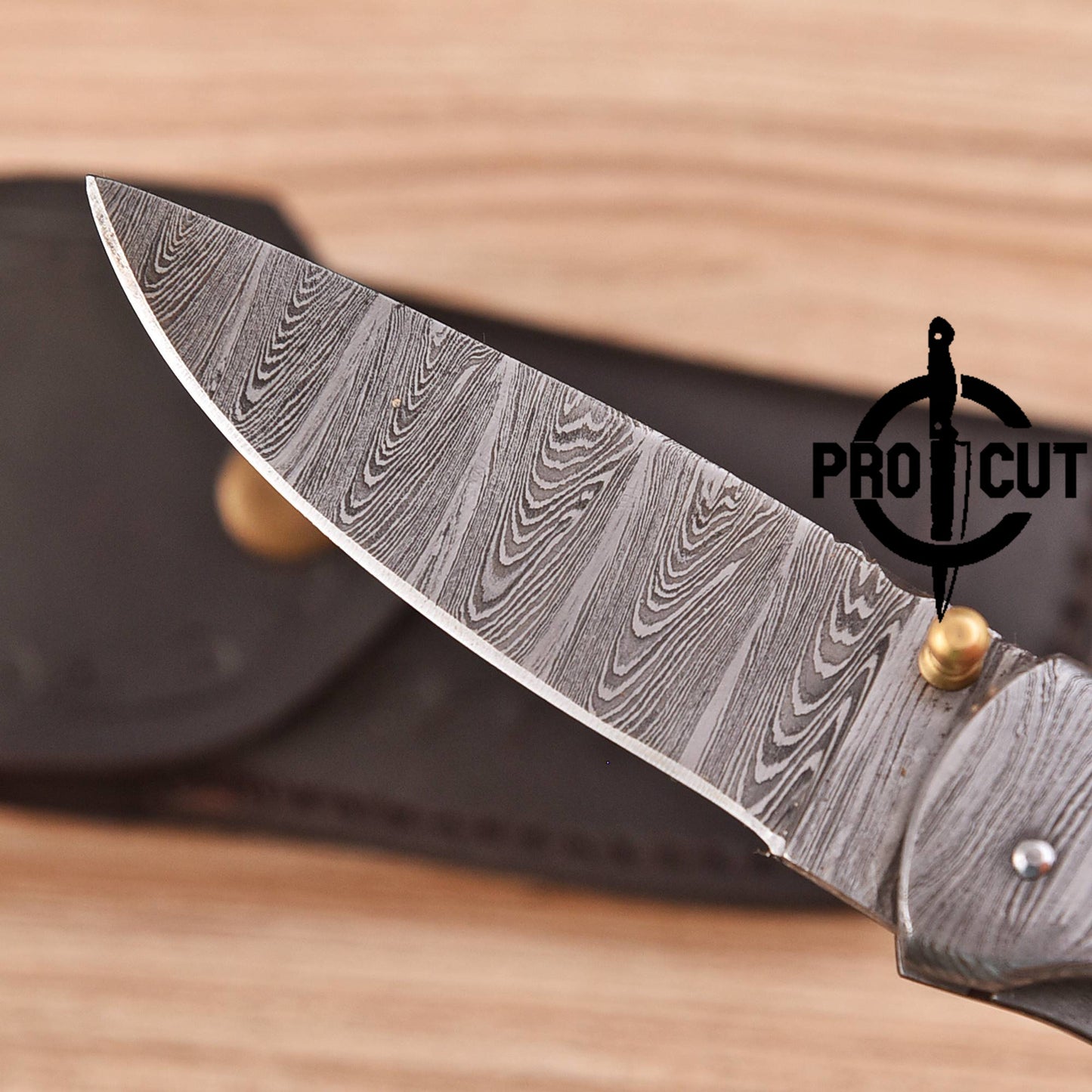 Pro Cut Handmade Damascus Steel Pocket Folding Knife with Dyed Camel Bone Handle