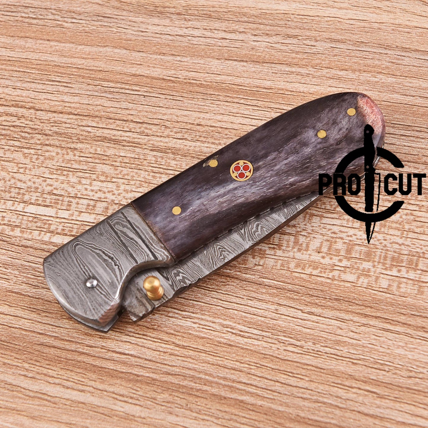 Pro Cut Handmade Damascus Steel Pocket Folding Knife with Dyed Camel Bone Handle