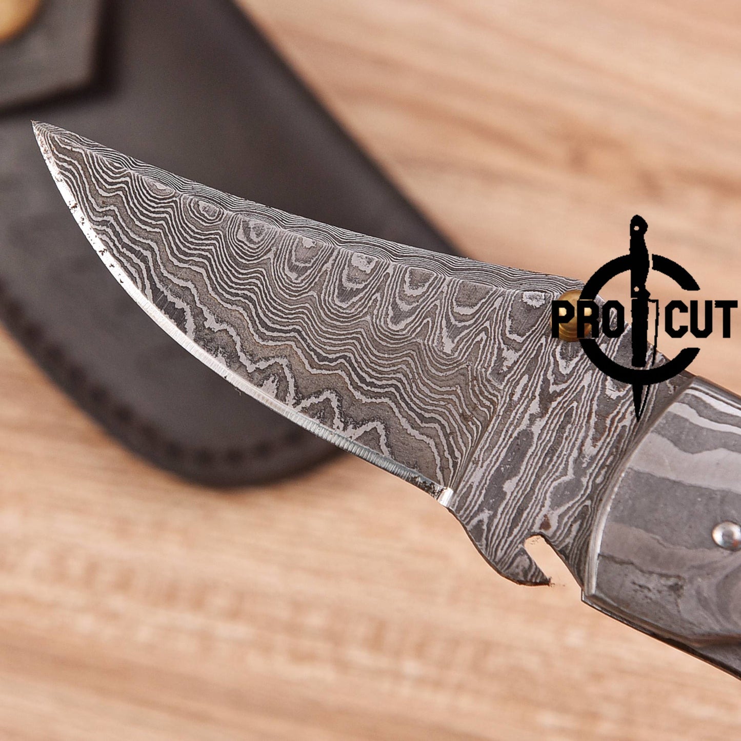 Pro Cut Handmade Damascus Steel Pocket Folding Knife with Dymond Wood Handle