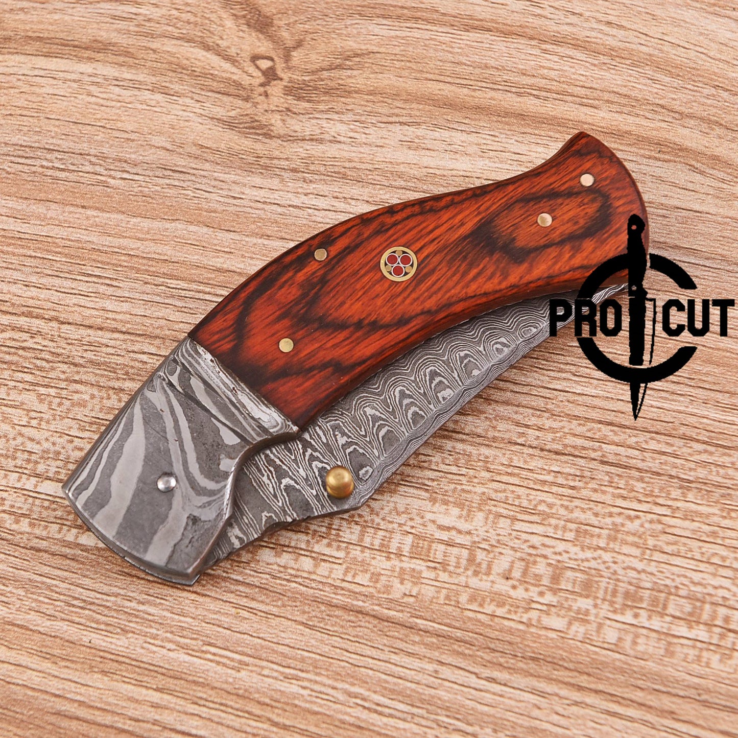 Pro Cut Handmade Damascus Steel Pocket Folding Knife with Dymond Wood Handle
