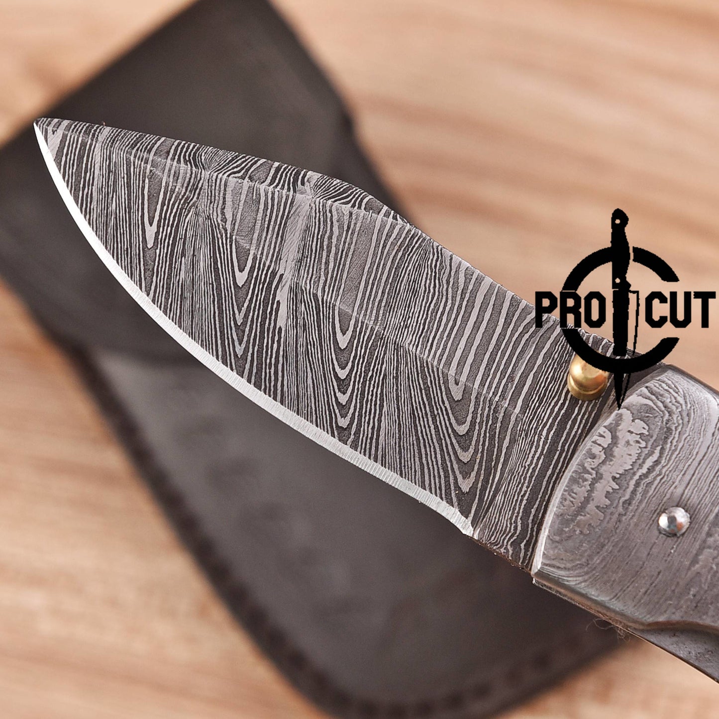 Pro Cut Handmade Damascus Steel Pocket Folding Knife with Camel Bone Handle