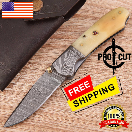 Pro Cut Hand Forged Folding EDC Pocket Knife with Camel Bone Handle
