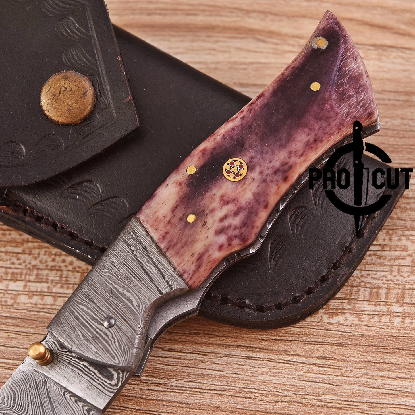Pro Cut Hand Forged Folding EDC Pocket Knife with Dyed Camel Bone Handle