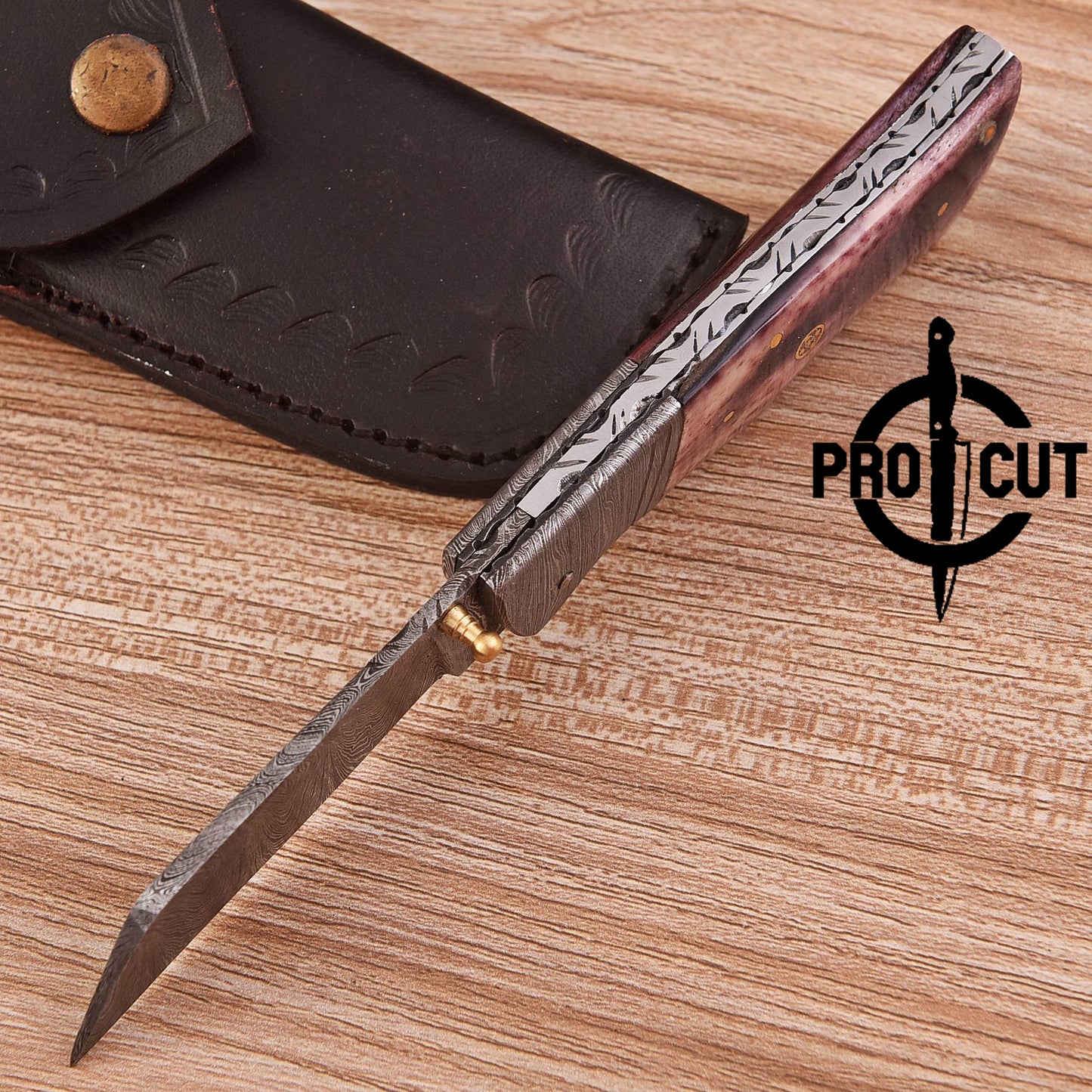 Pro Cut Hand Forged Folding EDC Pocket Knife with Dyed Camel Bone Handle