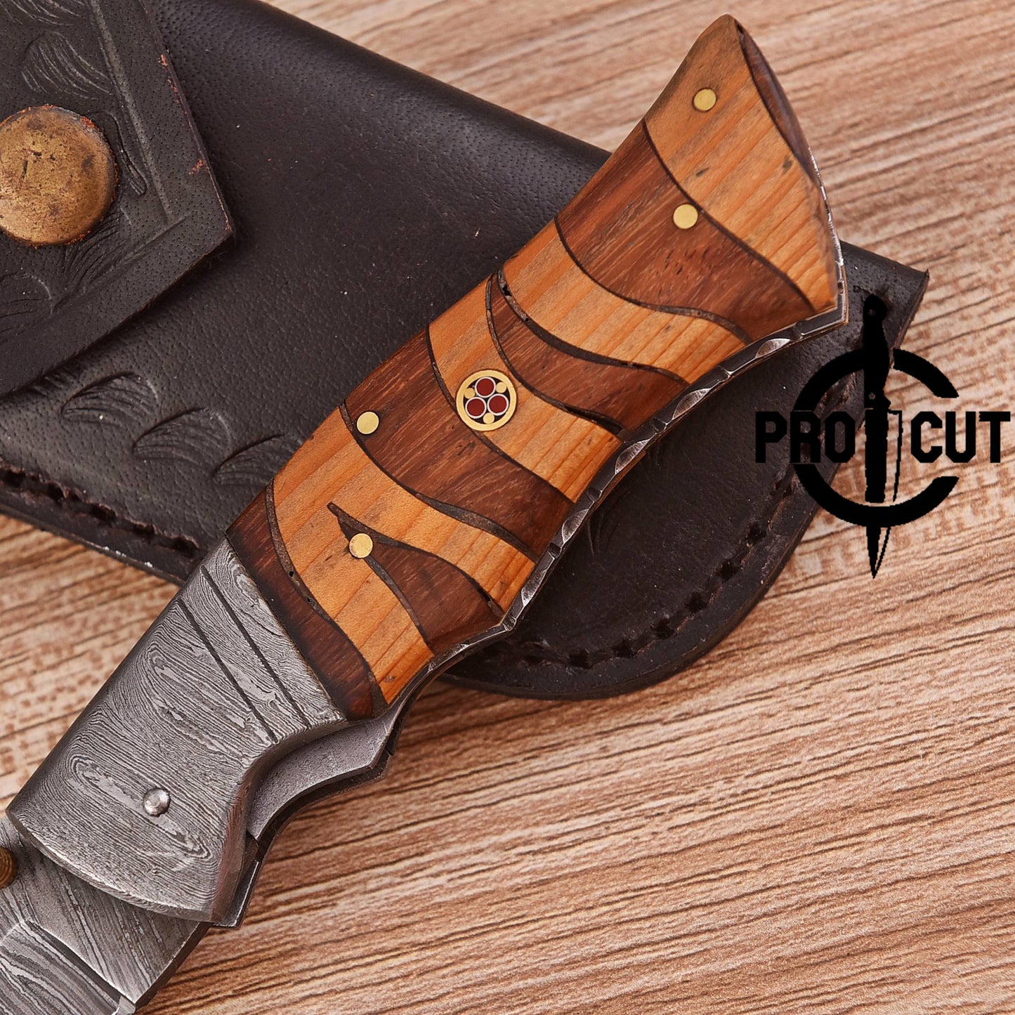 Pro Cut Handmade Tanto Blade EDC Pocket Knife with Mosaic Wood Handle