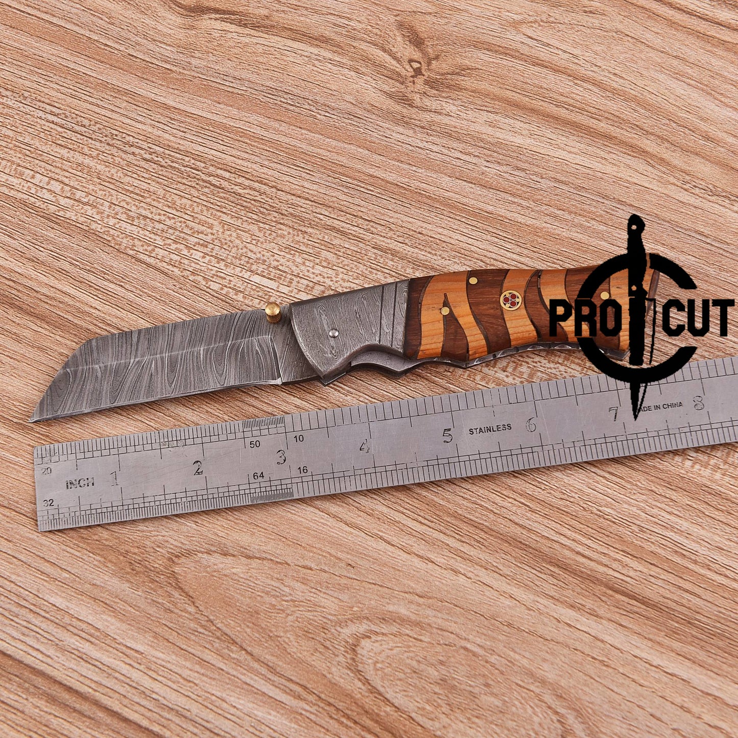 Pro Cut Handmade Tanto Blade EDC Pocket Knife with Mosaic Wood Handle