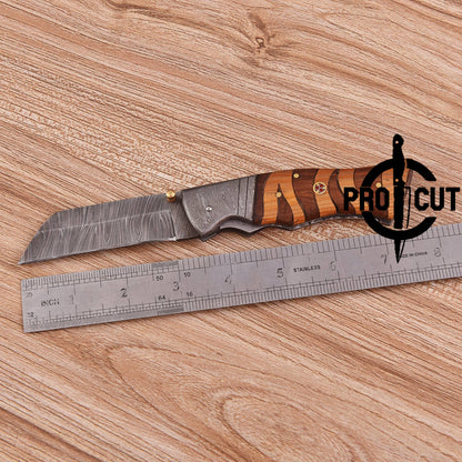 Pro Cut Handmade Tanto Blade EDC Pocket Knife with Mosaic Wood Handle
