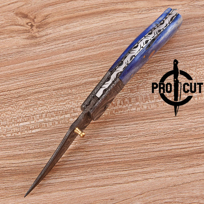 Pro Cut Hand Forged Damascus Steel Folding Pocket Knife with Camel Bone Handle