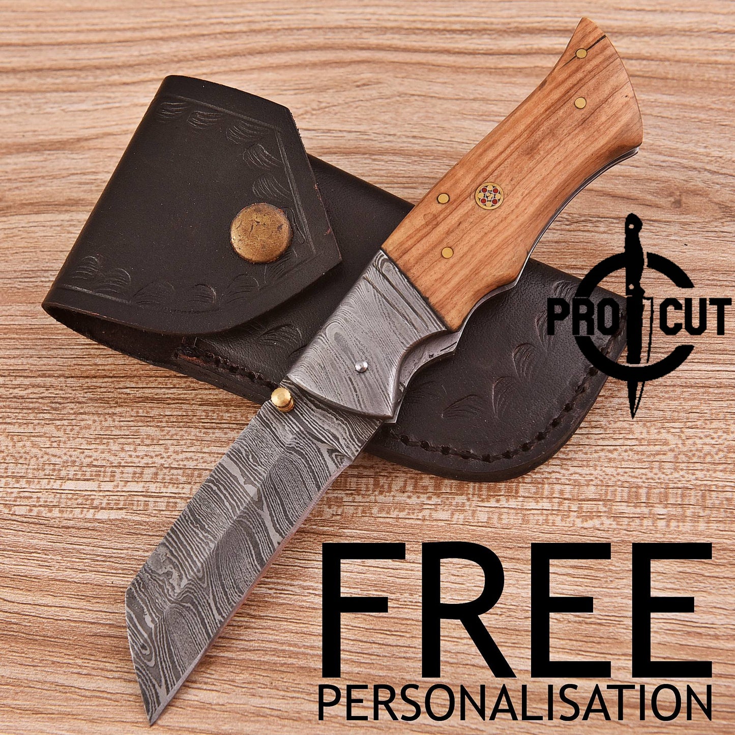Pro Cut Tanto Blade Hand Forged Foldable Pocket EDC Knife with Olive Burl Handle