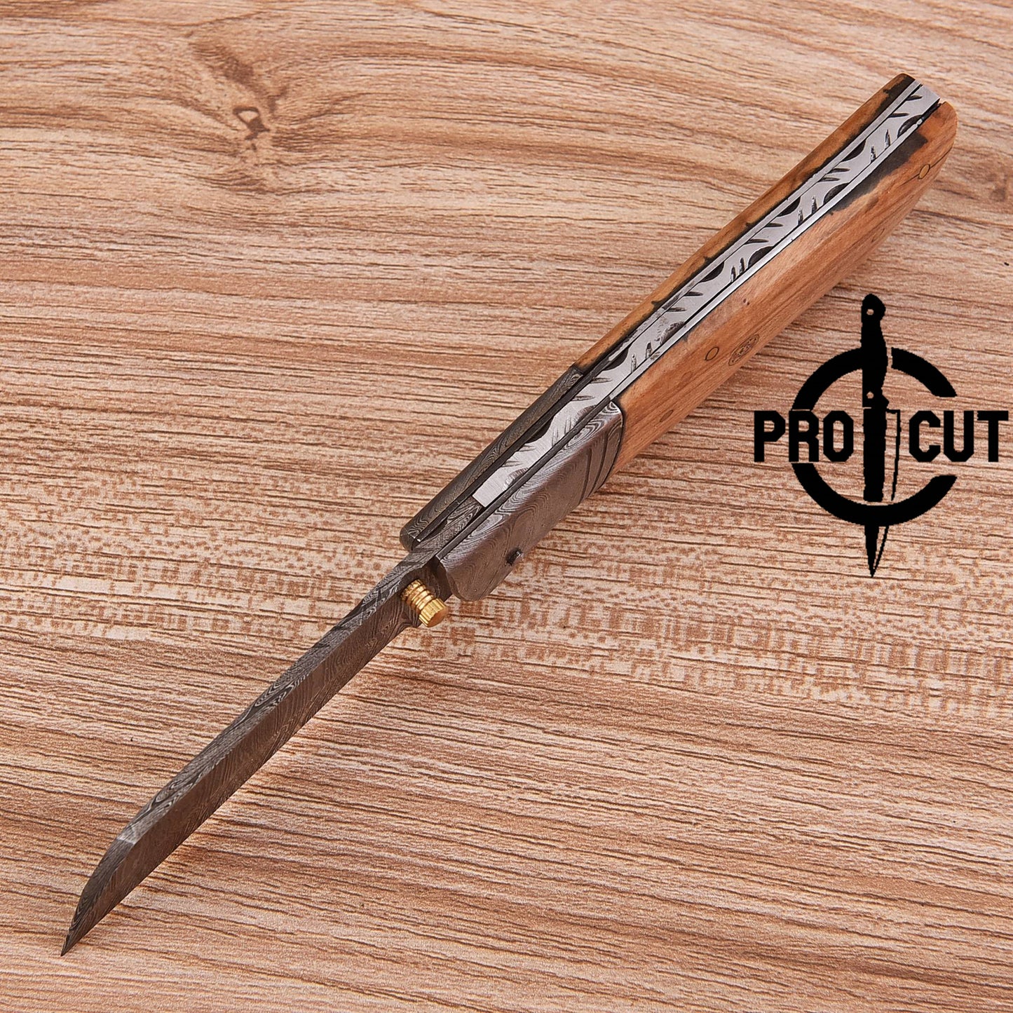 Pro Cut Tanto Blade Hand Forged Foldable Pocket EDC Knife with Olive Burl Handle