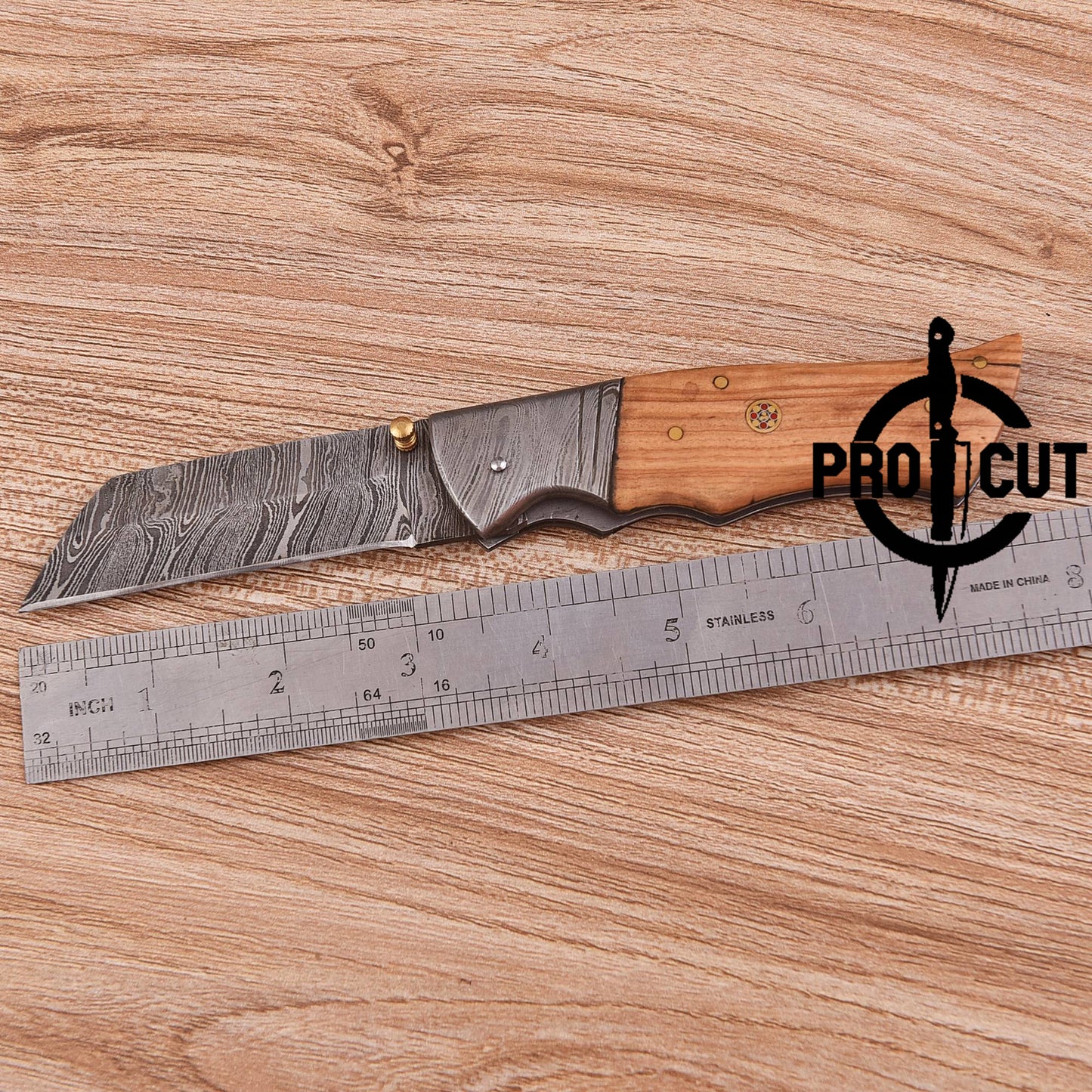 Pro Cut Tanto Blade Hand Forged Foldable Pocket EDC Knife with Olive Burl Handle