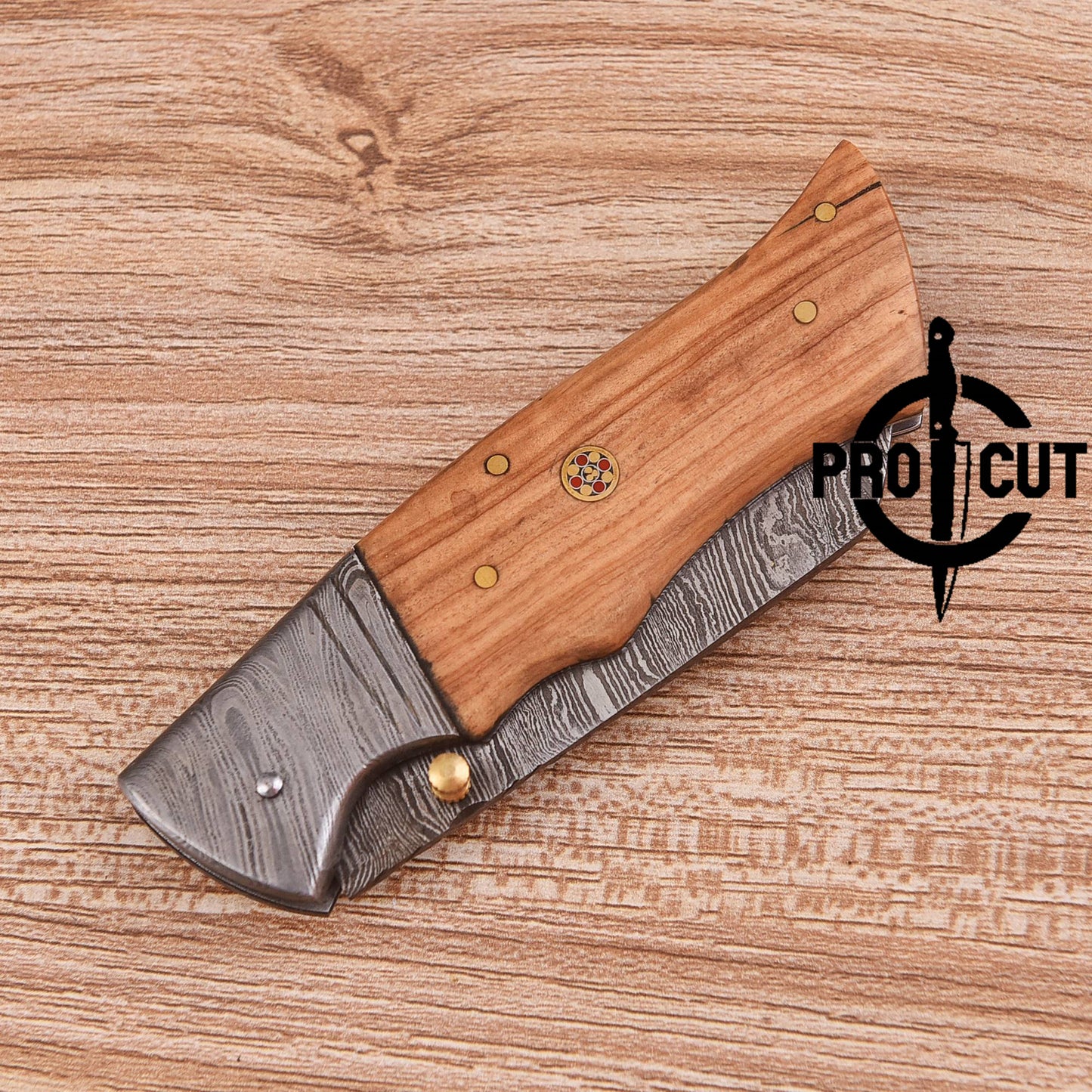 Pro Cut Tanto Blade Hand Forged Foldable Pocket EDC Knife with Olive Burl Handle