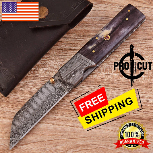 Pro Cut Tanto Style Damascus Steel Foldable EDC Pocket Knife for Every Carry Utility Tasks