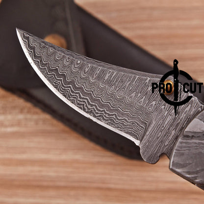 Pro Cut Hand Forged Damascus Steel Personalized Folding Knife with Stabilized Wood Handle