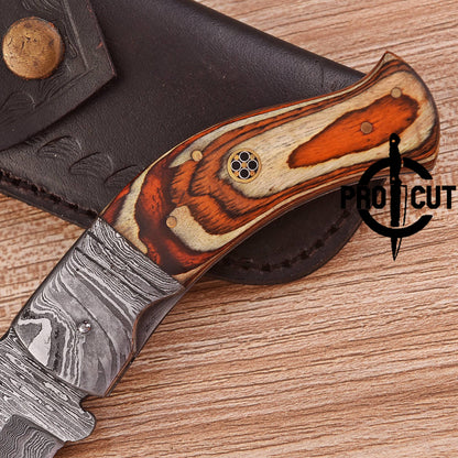 Pro Cut Hand Forged Damascus Steel Personalized Folding Knife with Stabilized Wood Handle