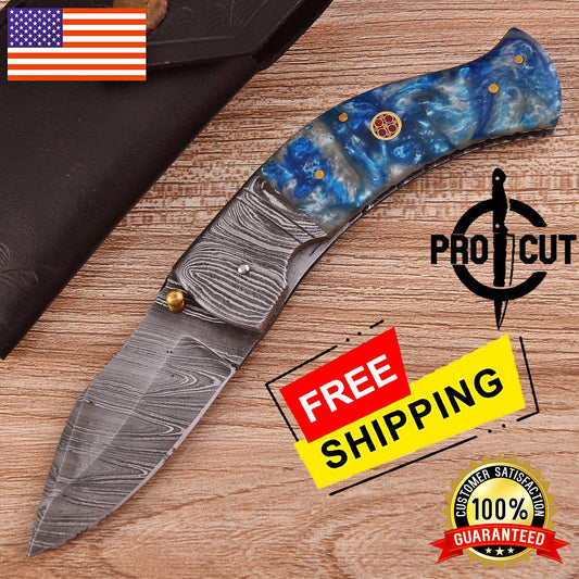 Pro Cut Handmade Damascus Steel Every Day Carry Folding Pocket Knife