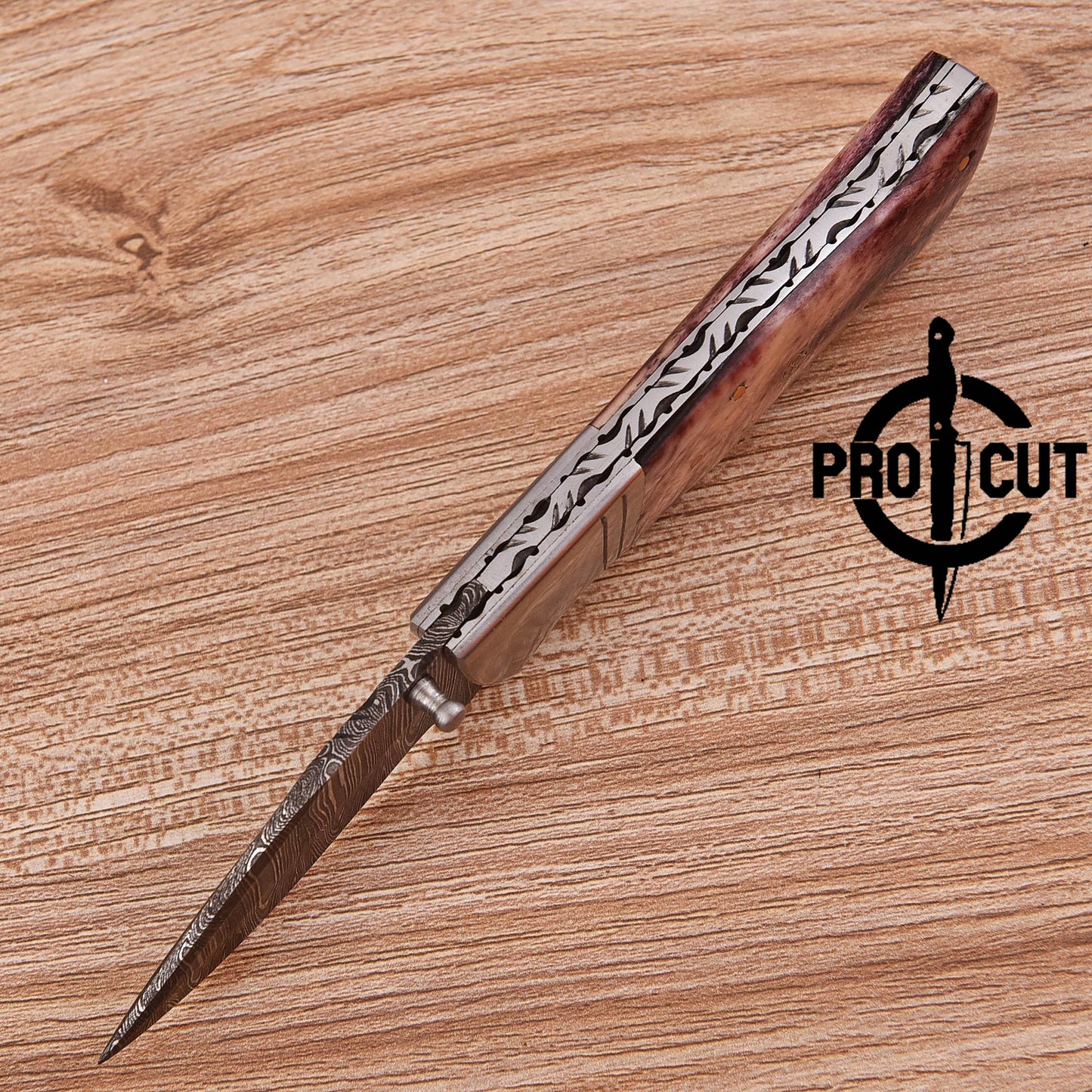 Pro Cut Handmade Damascus steel Folding Pocket knife with Dyed Camel Bone Handle