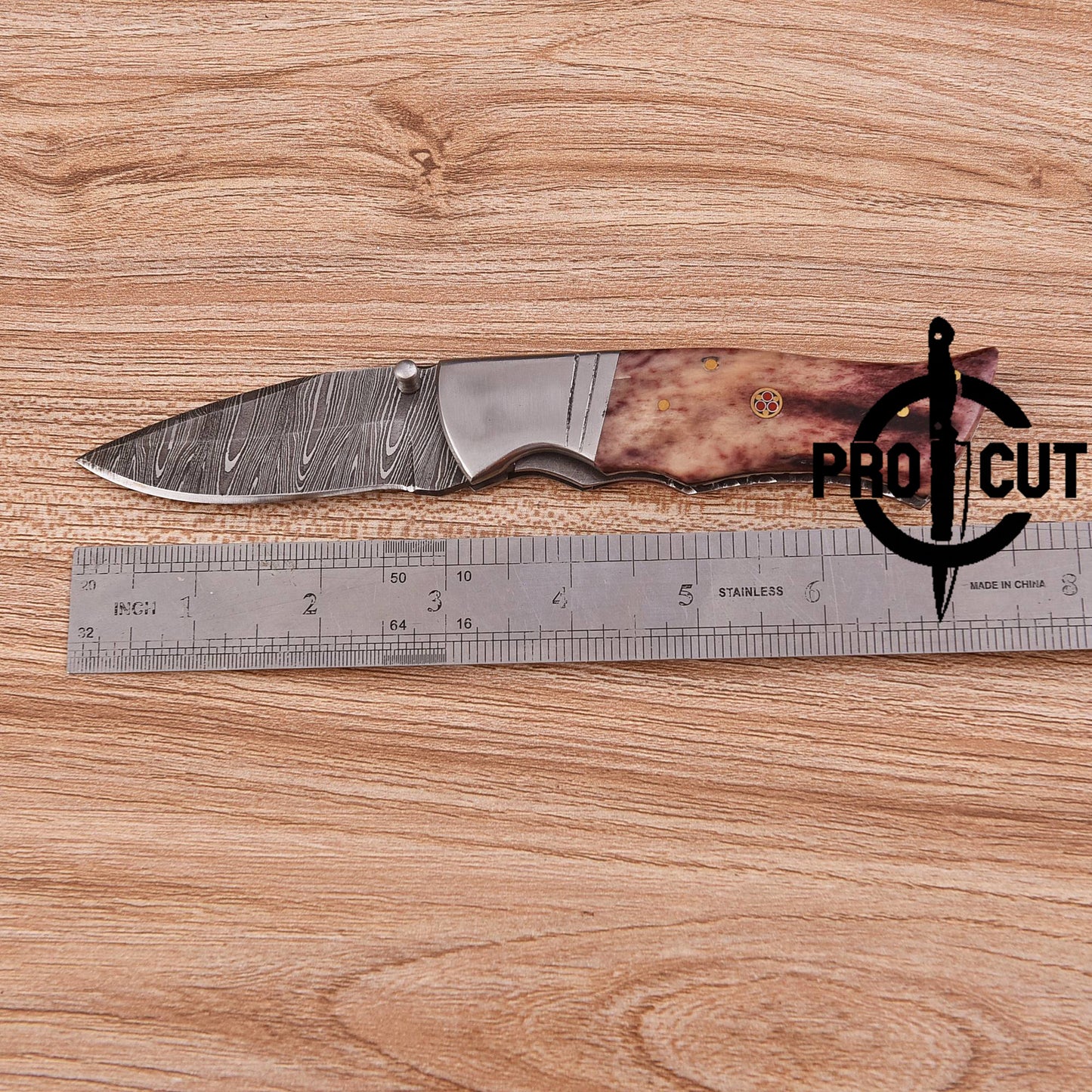 Pro Cut Handmade Damascus steel Folding Pocket knife with Dyed Camel Bone Handle