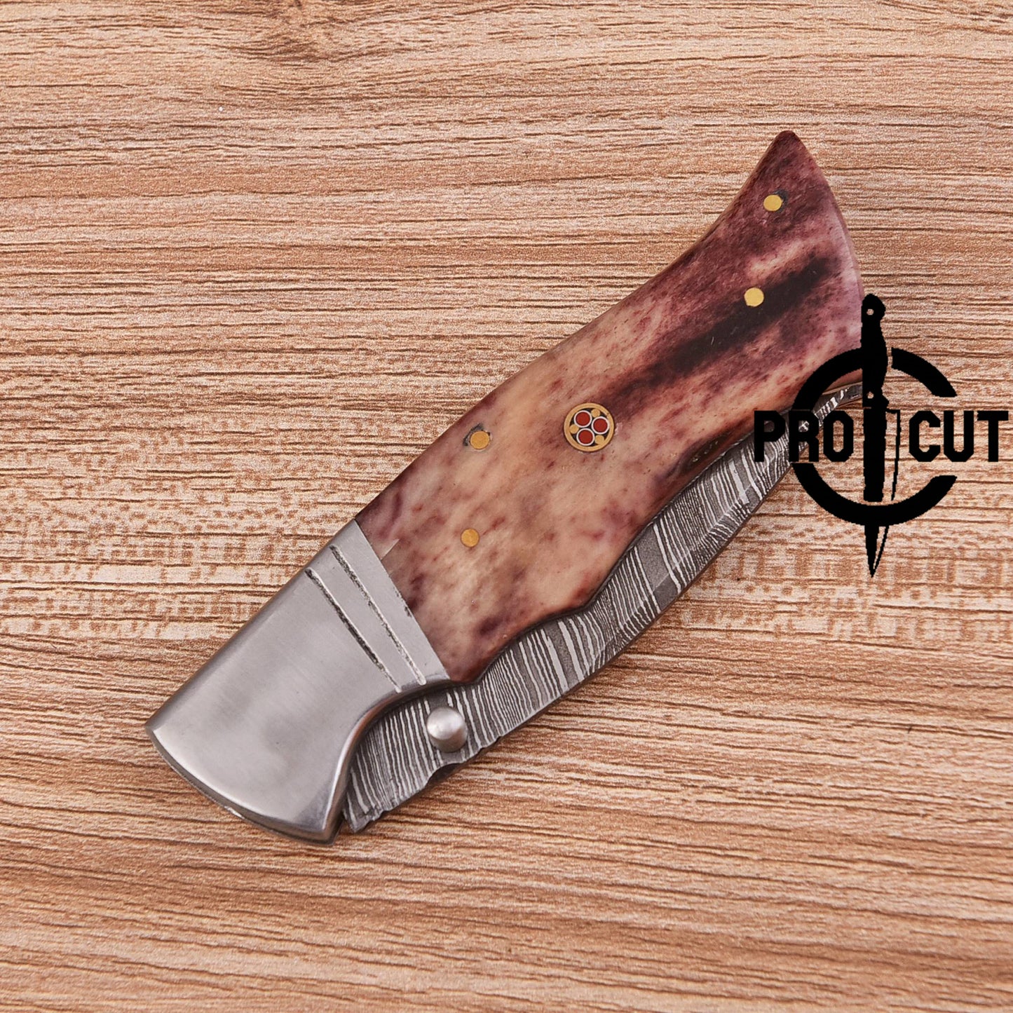 Pro Cut Handmade Damascus steel Folding Pocket knife with Dyed Camel Bone Handle
