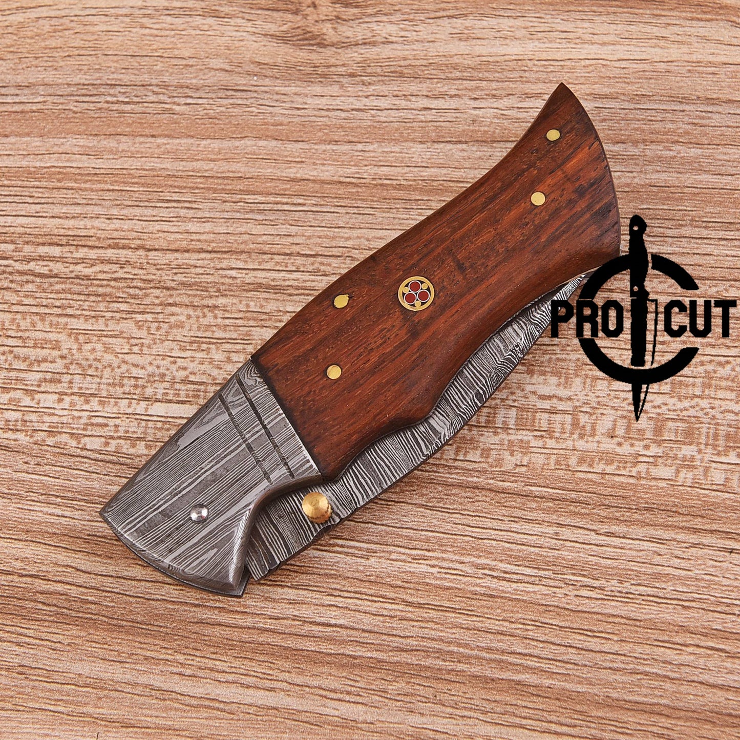 Pro Cut Handmade Damascus Steel Foldable Every Day Carry knife with Rosewood Handle