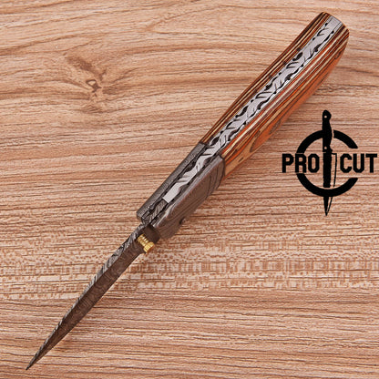 Pro Cut Damascus Steel Folding Knife Camping | Pro Cut Collectible EDC
