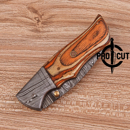 Pro Cut Damascus Steel Folding Knife Camping | Pro Cut Collectible EDC