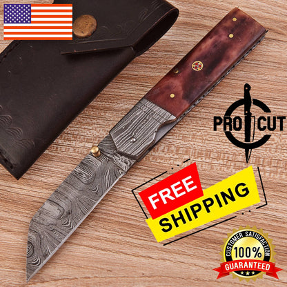 Pro Cut Outdoor Folding Knife | Durable Damascus Steel Blade