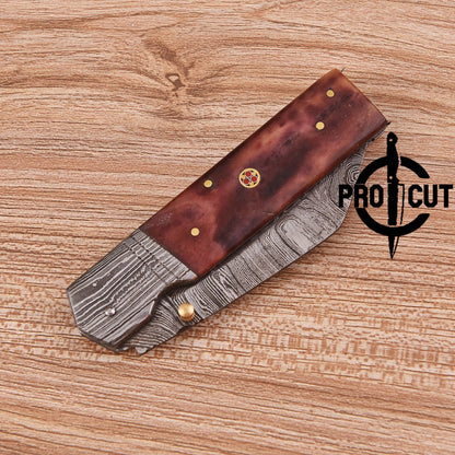 Pro Cut Outdoor Folding Knife | Durable Damascus Steel Blade