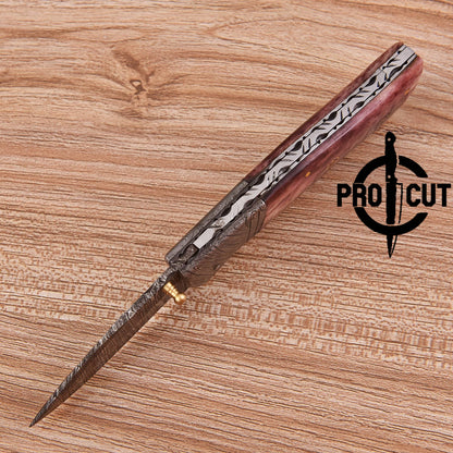 Lightweight Damascus Folding Knife | Pro Cut Everyday Carry with Camel Bone