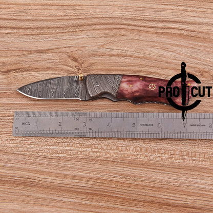 Lightweight Damascus Folding Knife | Pro Cut Everyday Carry with Camel Bone