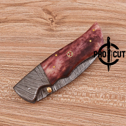 Lightweight Damascus Folding Knife | Pro Cut Everyday Carry with Camel Bone