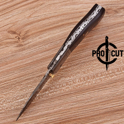 Damascus Hunter Folding Knife | Pro Cut Outdoor Classic Hunting Knife