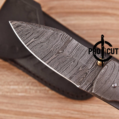 Damascus Hunter Folding Knife | Pro Cut Outdoor Classic Hunting Knife