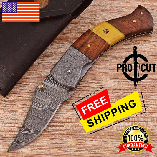 Pro Cut Artisanal Damascus Folder Knife | Handmade Pocket Folding Knife
