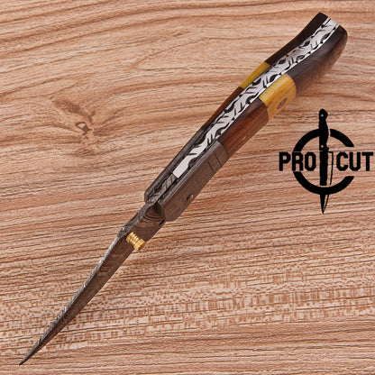 Pro Cut Artisanal Damascus Folder Knife | Handmade Pocket Folding Knife