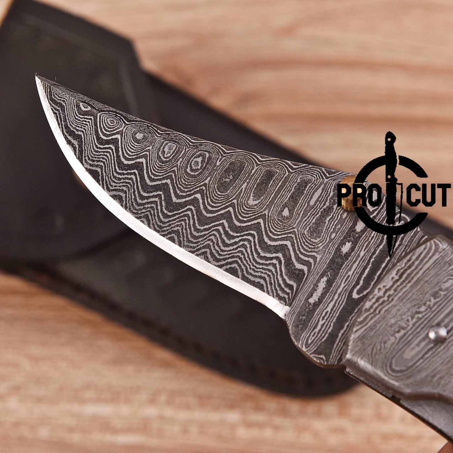 Pro Cut Drop Point Damascus Steel Folding Knife - Every Day Carry Pocket Knife
