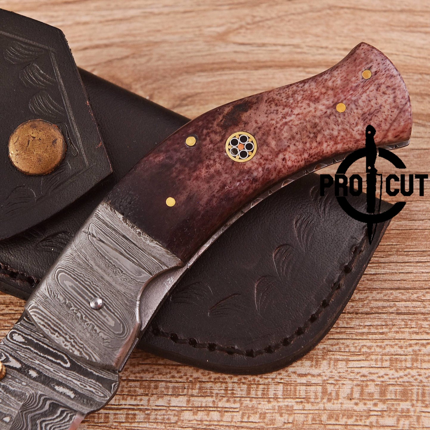 Pro Cut Drop Point Damascus Steel Folding Knife - Every Day Carry Pocket Knife