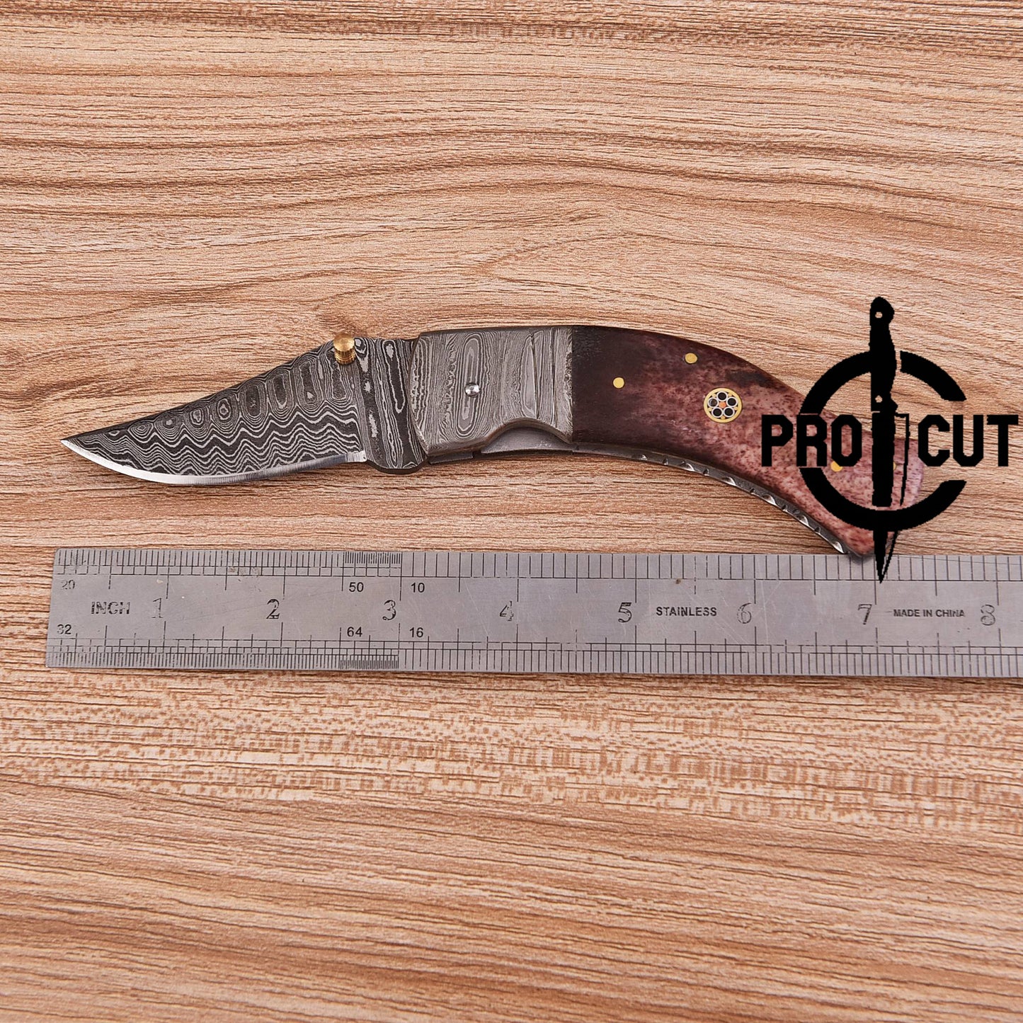 Pro Cut Drop Point Damascus Steel Folding Knife - Every Day Carry Pocket Knife