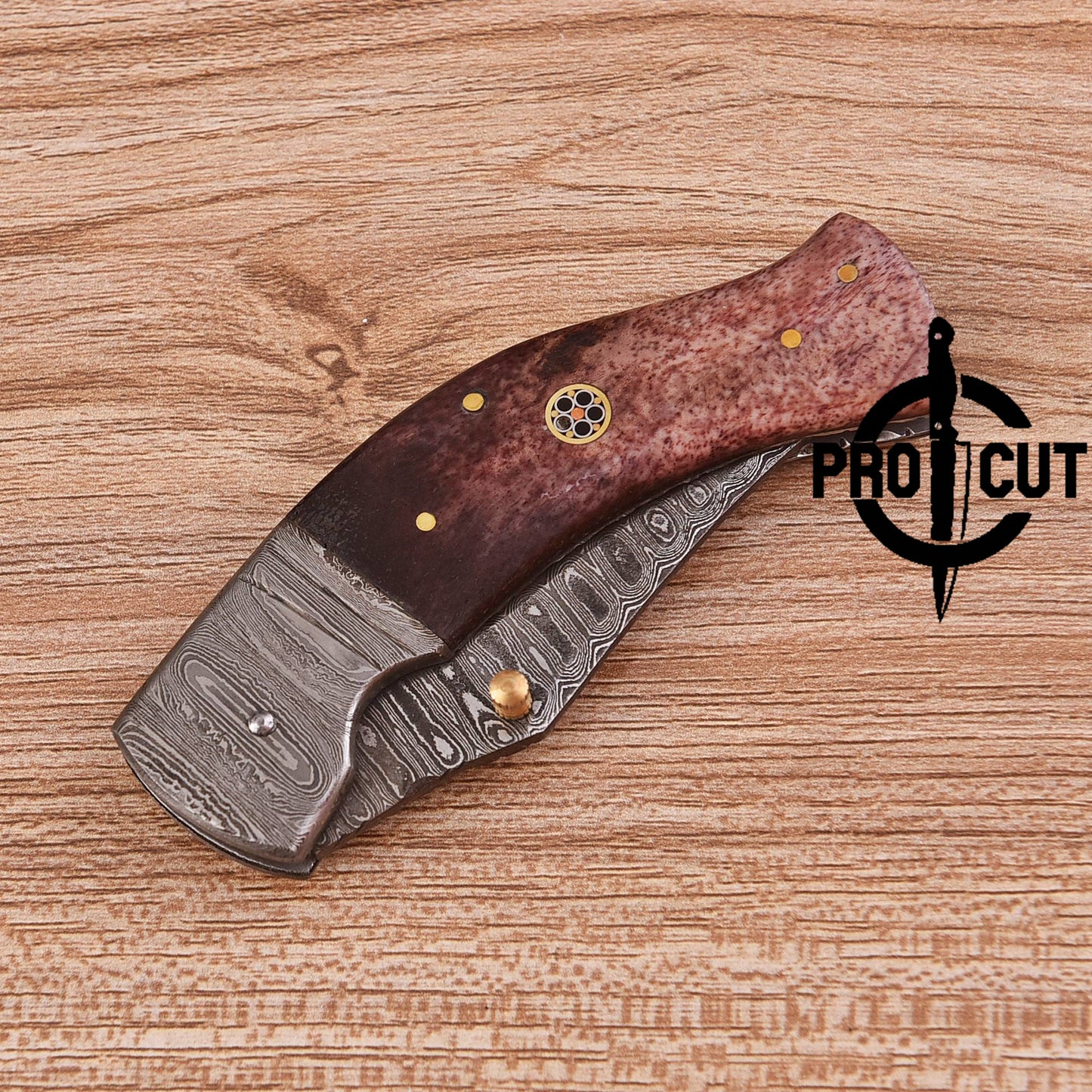 Pro Cut Drop Point Damascus Steel Folding Knife - Every Day Carry Pocket Knife