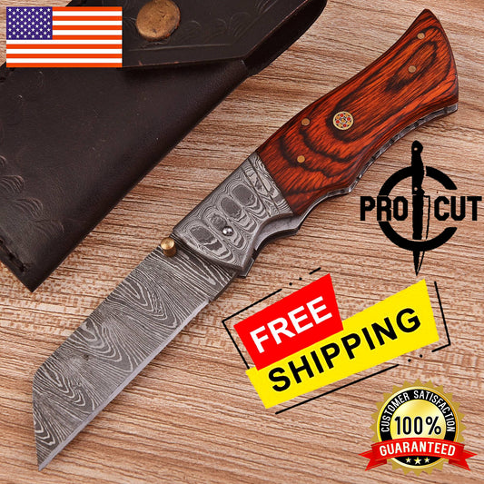 Pro Cut Hand Forged Damascus Steel Folding Pocket Knife - EDC Foldable Damascus Knife