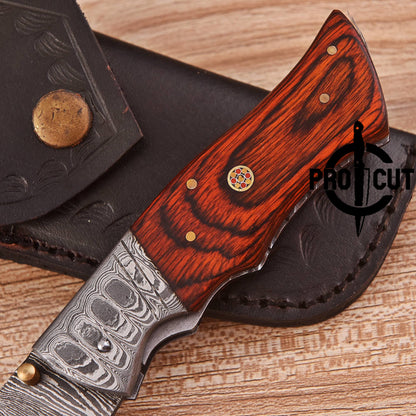 Pro Cut Hand Forged Damascus Steel Folding Pocket Knife - EDC Foldable Damascus Knife