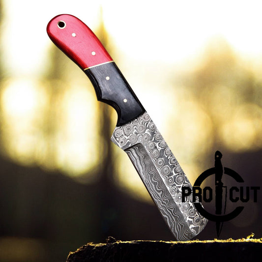 Pro Cut Cowboy Rasp Bull Cutter Knife with Black & Red Wooden Handle, Pancake Horizontal Sheath