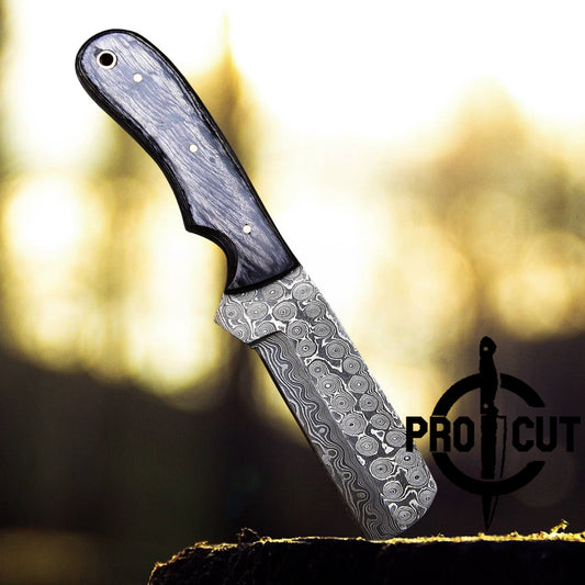 Pro Cut Damascus Steel Cowboy Bull Cutter with Black Stabilized Wood Handle, Cowboy Rasp Knives