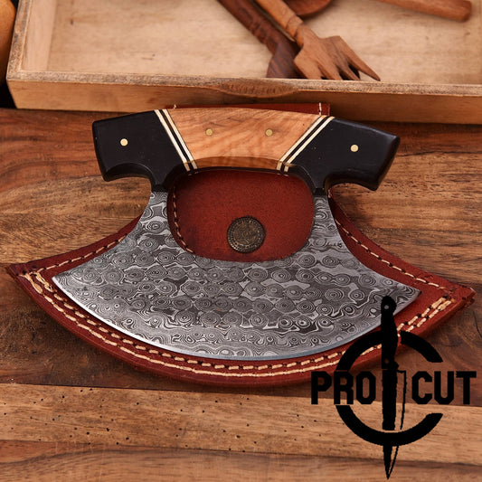 Pro Cut Shadow Wave - Handmade Damascus Steel Full tang Ulu Knife