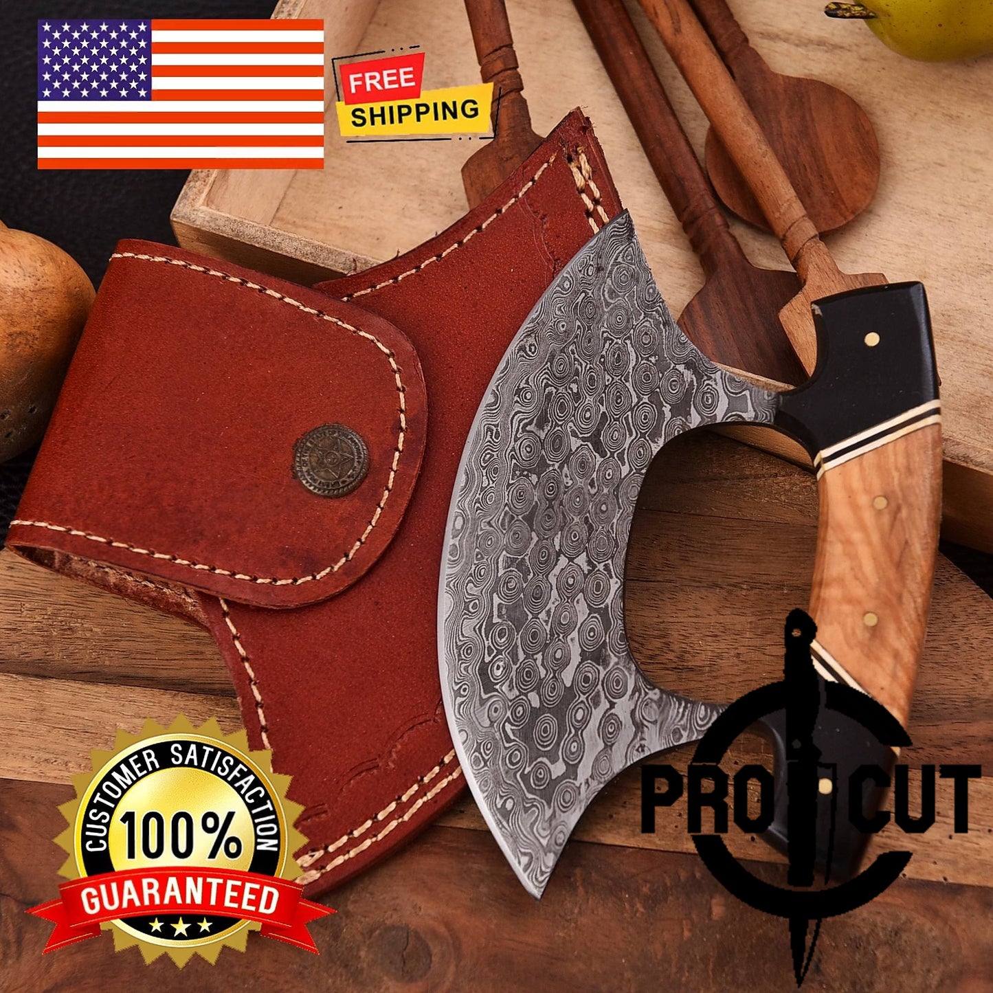 Pro Cut Shadow Wave - Handmade Damascus Steel Full tang Ulu Knife