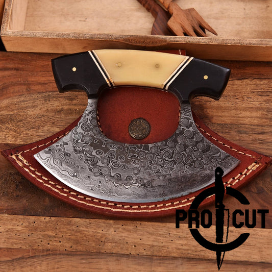Pro Cut Shadow Wave - Damascus Steel Full Tang Alaskan Ulu Knife with Sheath