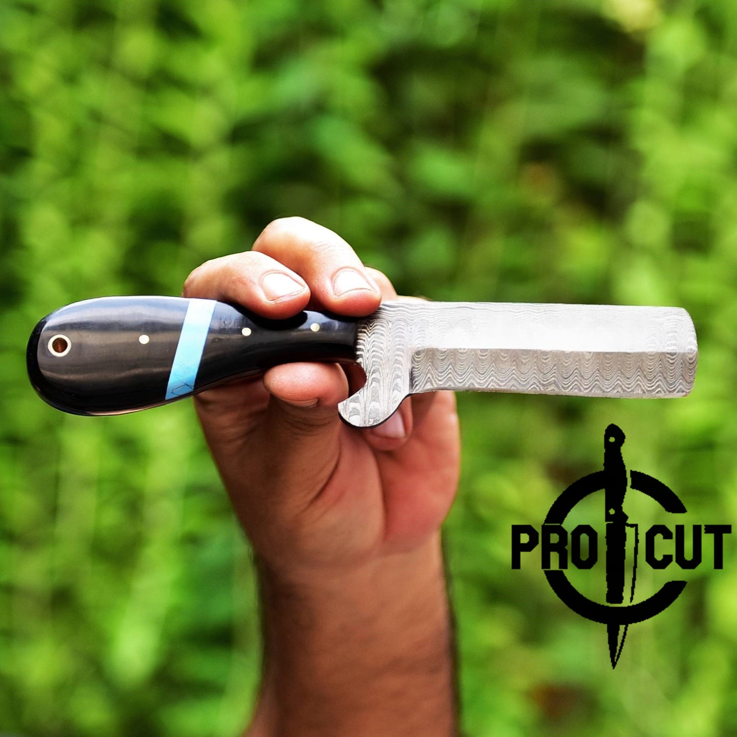 Pro Cut Handmade Damascus Steel Fixed Blade Cowboy Bull Cutter Knife with Pancake Sheath