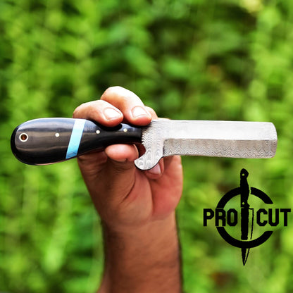 Pro Cut Handmade Damascus Steel Fixed Blade Cowboy Bull Cutter Knife with Pancake Sheath
